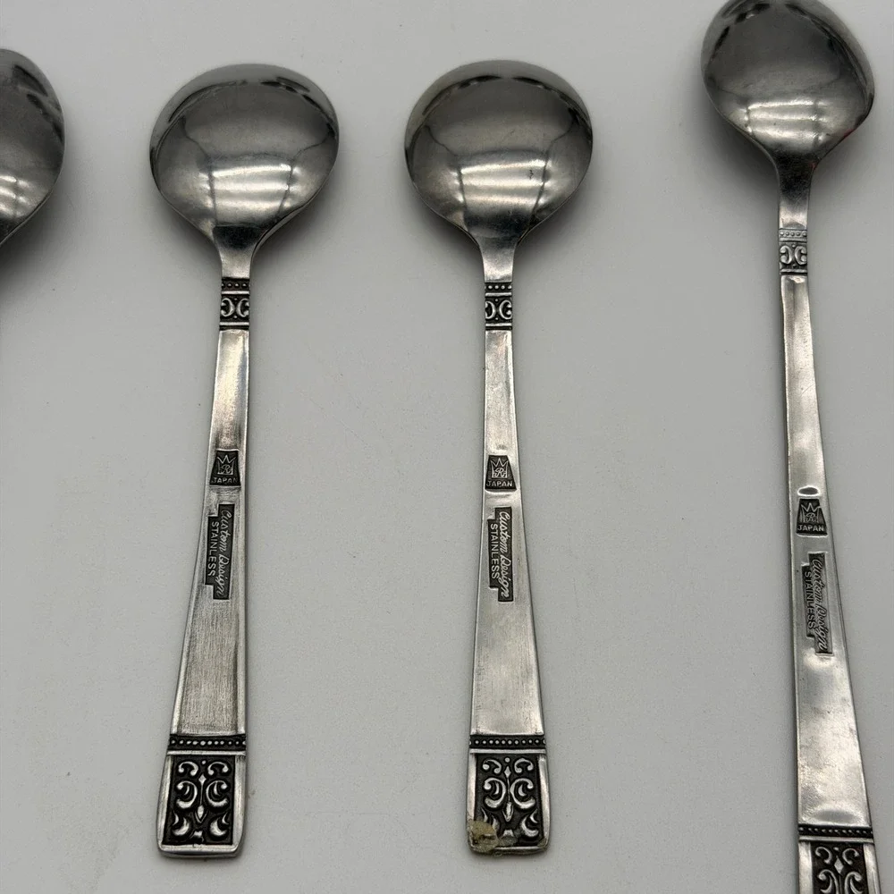 Vintage Japan Stainless Ornate Scroll Flatware & Serving Utensil Lot 13 Pieces